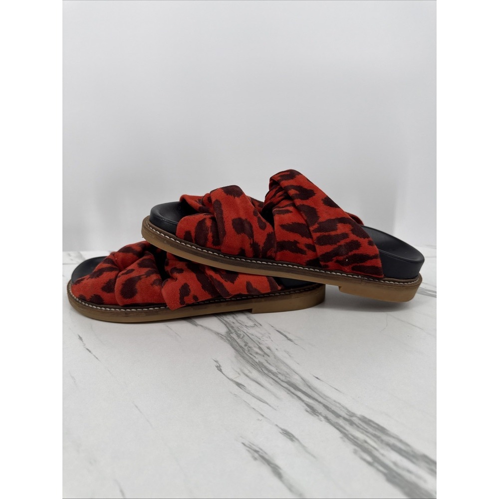 Ganni Anoush Knotted Leopard Print Cow Suede Slides Slip On Goat Leather 7.5 View 3